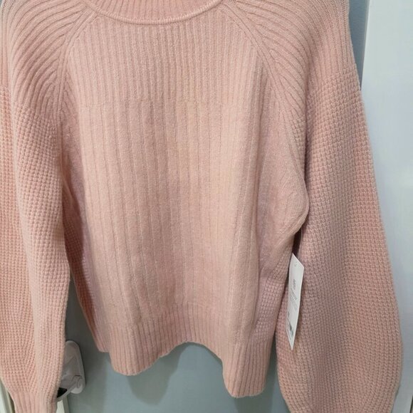 Athleta Womens Merino Wool Puff Sleeve Rib Knit Sweater Pink Size M NWT - Picture 7 of 9
